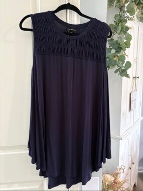 Lane Bryant Navy Sleeveless Smocked Yoke Swing Tank